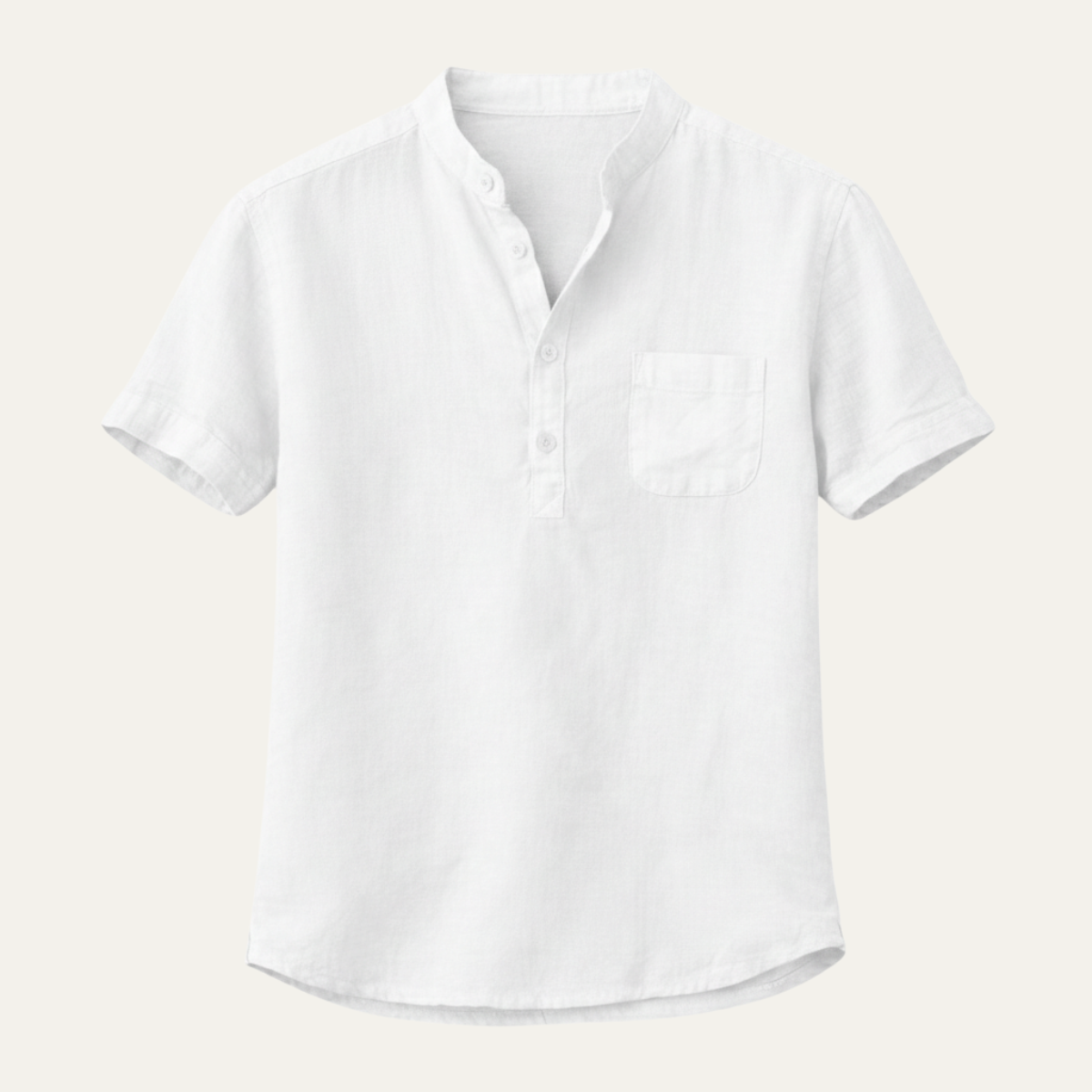 Ezra | Men's Linen Henley Shirt Cream Short Sleeve