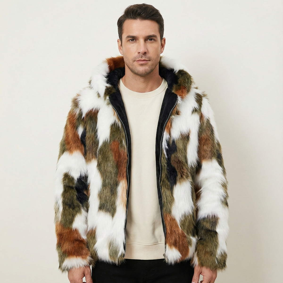 Axel | Men's Faux Fur Puffer Jacket Multicolor