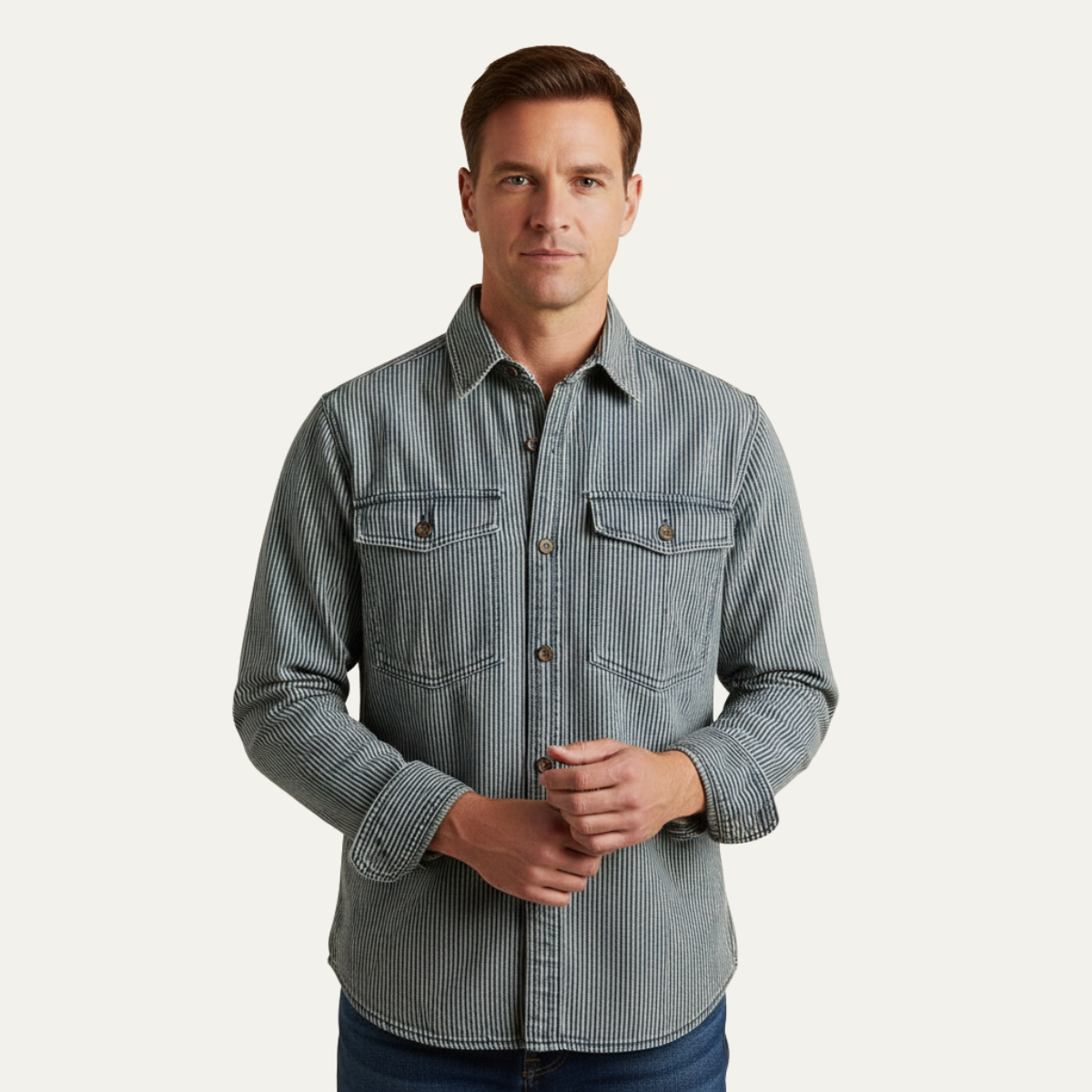 Beau | Men's Denim Shirt Light Blue Striped Button Up
