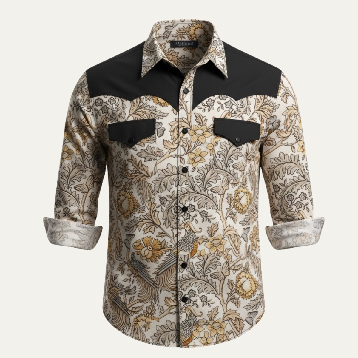 Wyatt | Men's Boho Button Up Shirt Teal Geometric Sleeves