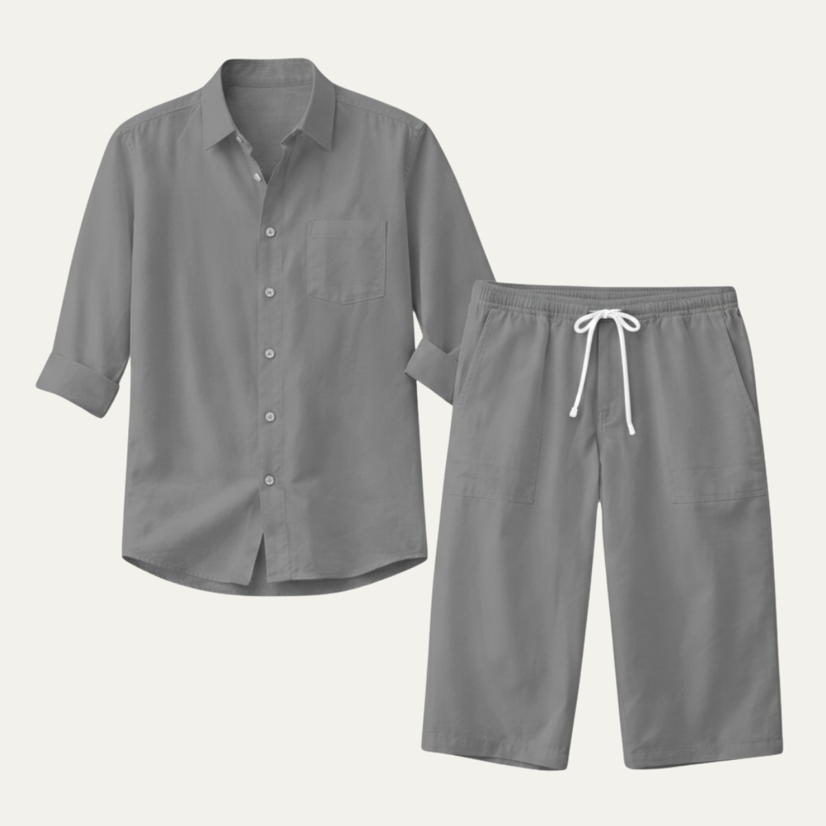 Axel | Men's Linen Set White Button Up Shirt Cropped Pants