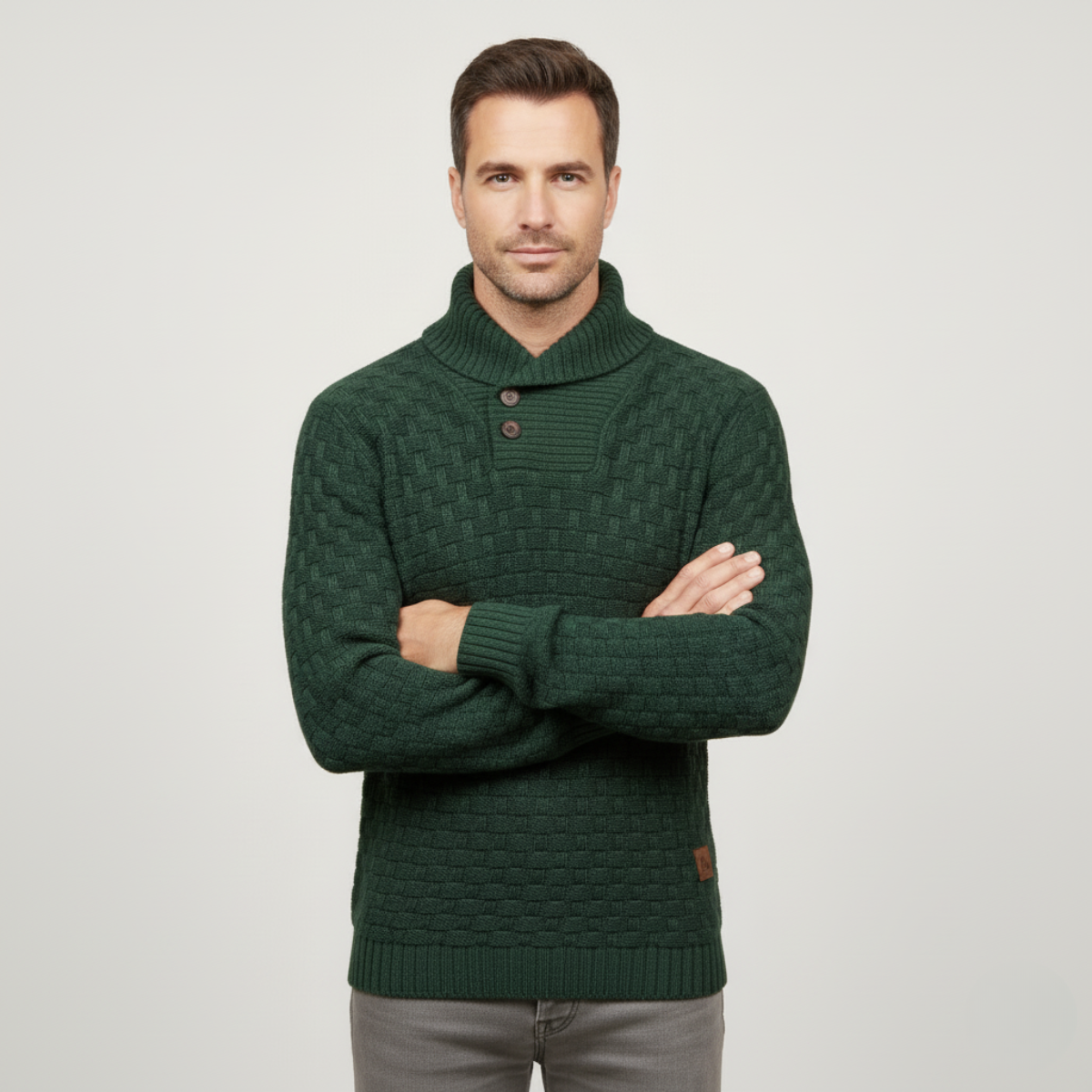Beau | Men's Chunky Knit Sweater Navy Shawl Collar Button