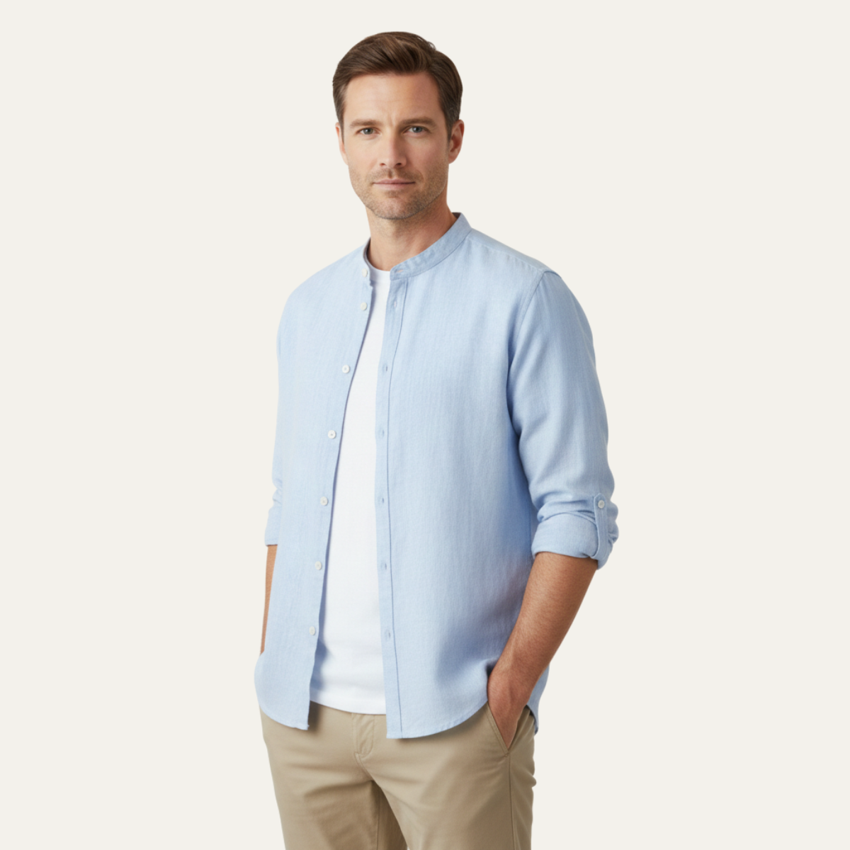 Bram | Men's Linen Shirt Cream Long Sleeve Button Up
