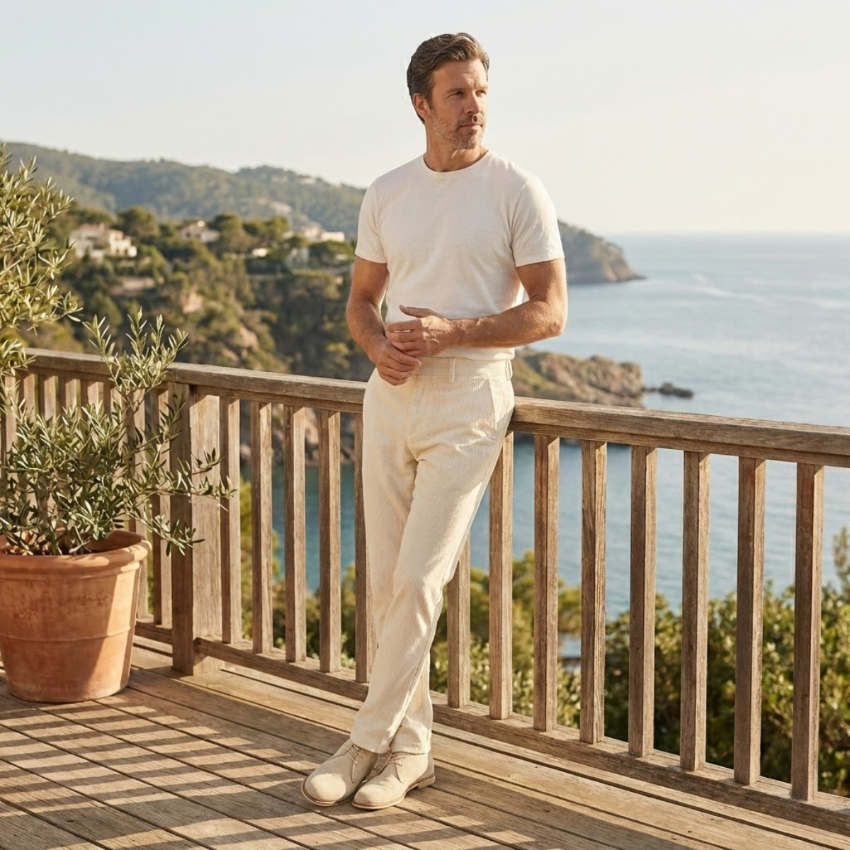 Jasper | Men's Cream Corduroy Pants Relaxed Fit Casual