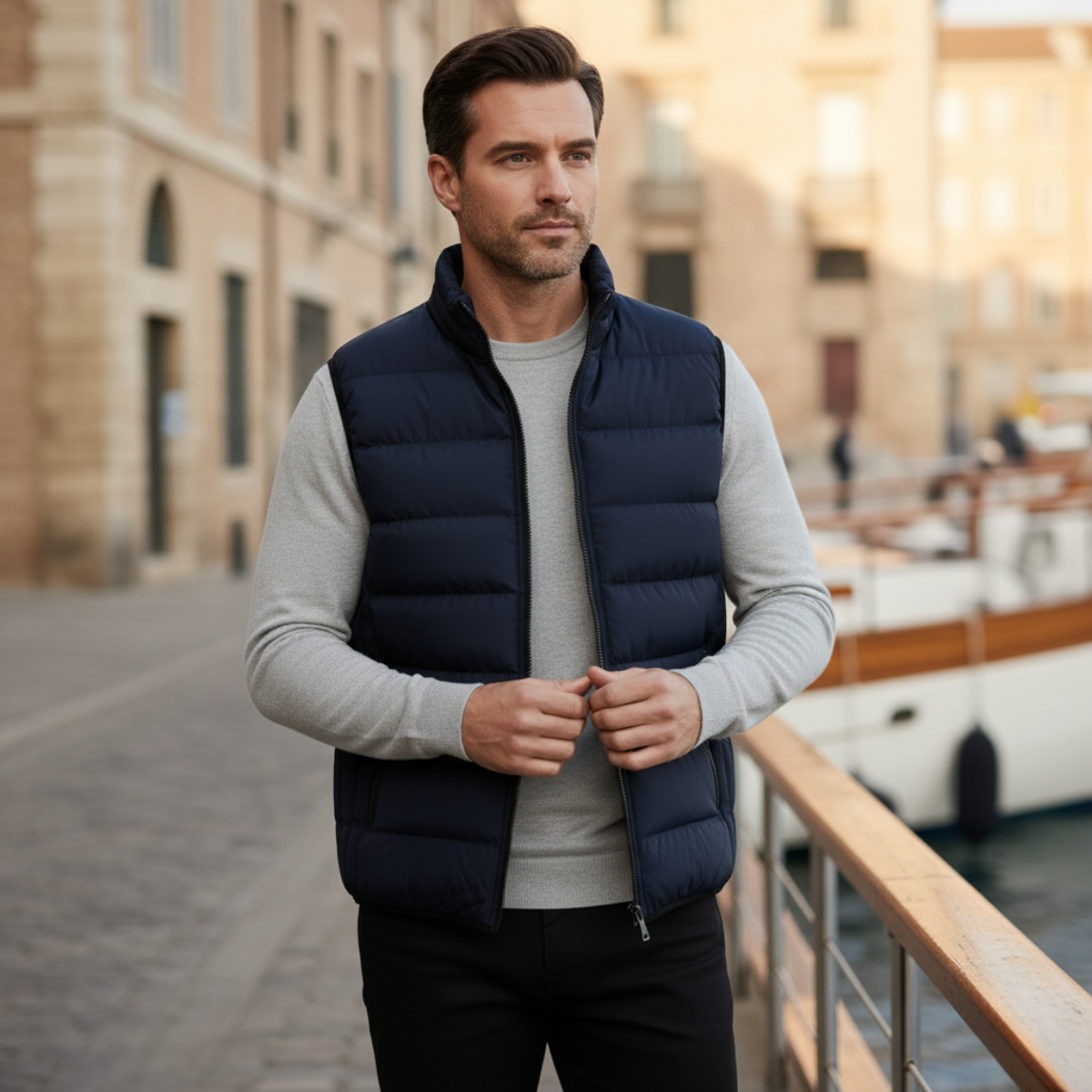 Axel | Men's Puffer Vest Navy Quilted Zip Pocket