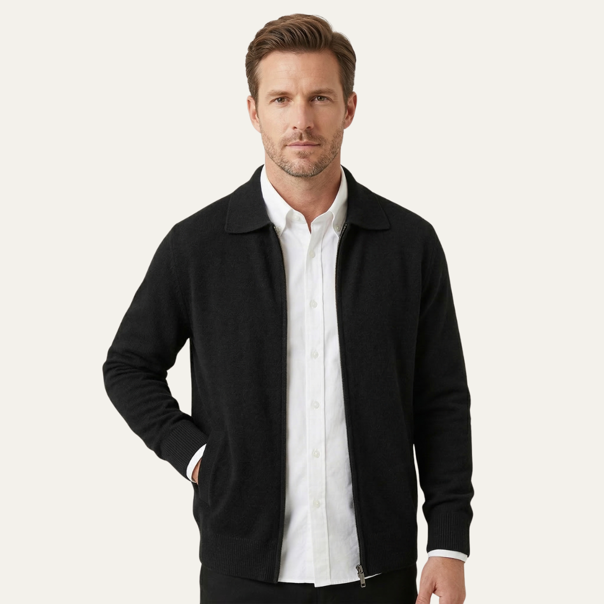 Callum | Men's Cardigan Cream Wool Blend Button Up