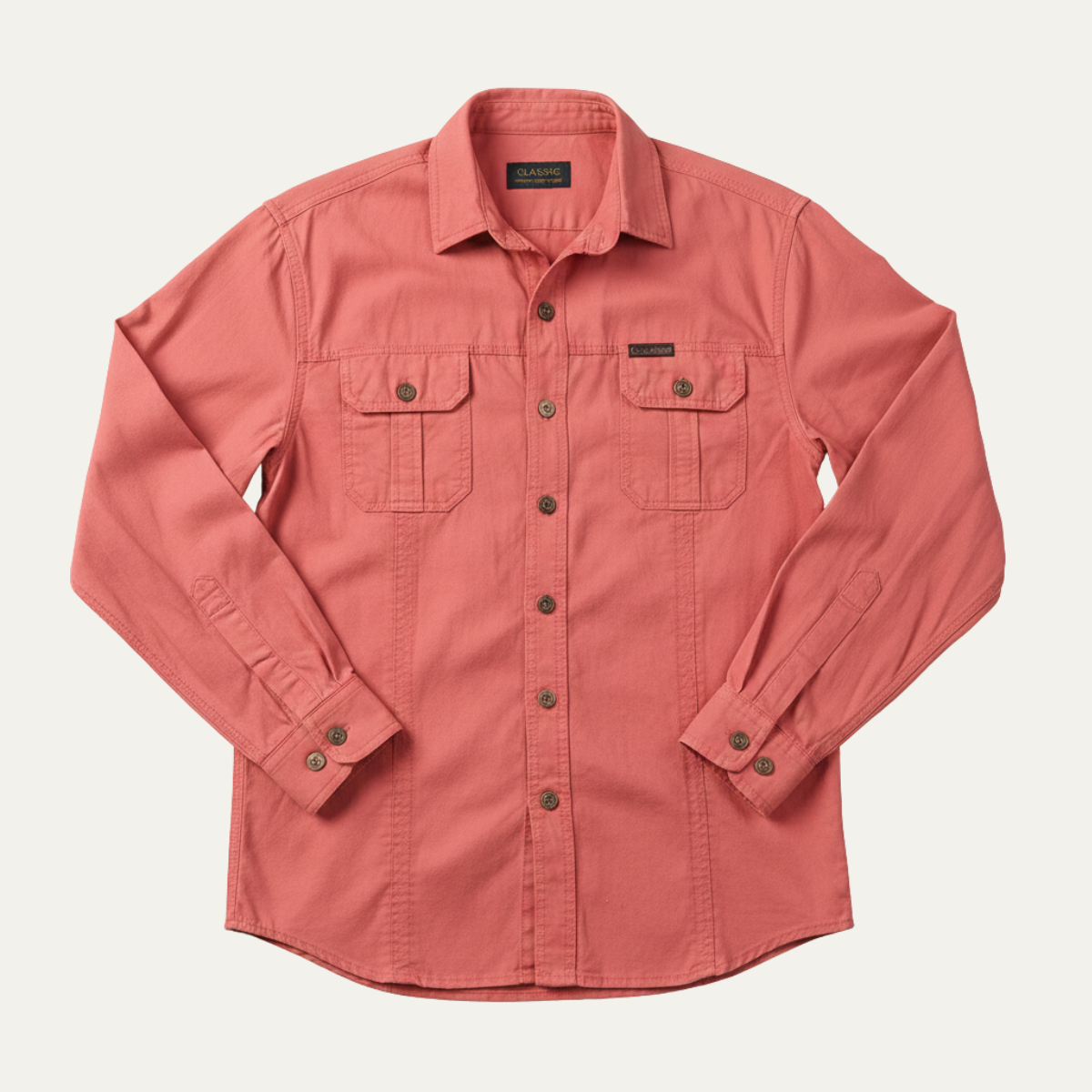 Beau | Men's Casual Utility Shirt Olive Green Multi Pocket
