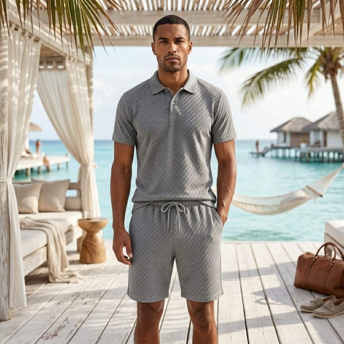 Ash | Men's Jacquard Polo Shirt Black Short Sleeve