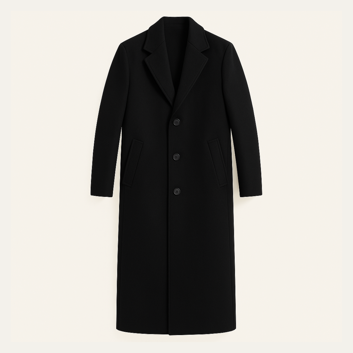 Voss | Men's Overcoat Black Wool Long Single Breasted