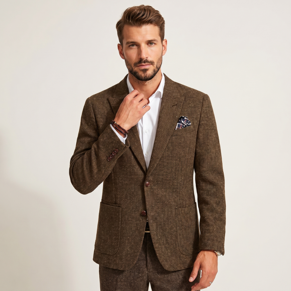 Bram | Men's Herringbone Wool Blazer Tweed Single Breasted