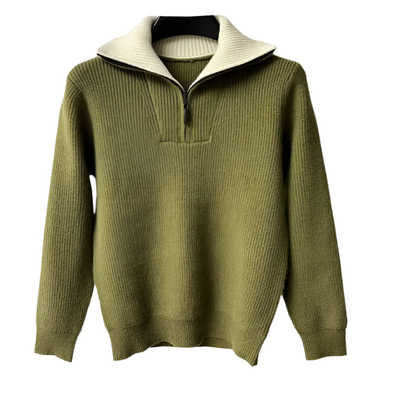 Bram | Men's Quarter Zip Sweater Sage Green Ribbed Knit