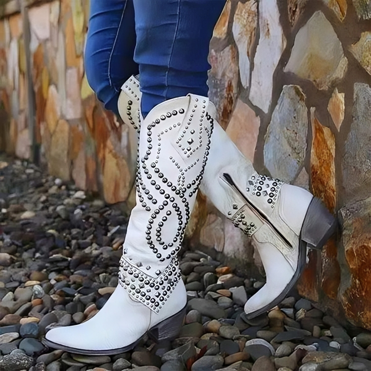 Aria | Women's Studded Cowboy Boots Purple Leather Knee High