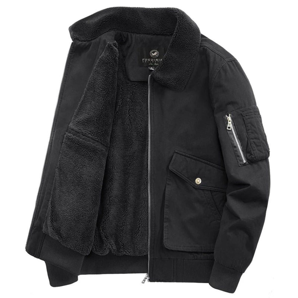 Voss | Men's Utility Bomber Jacket Cream Sherpa Lined