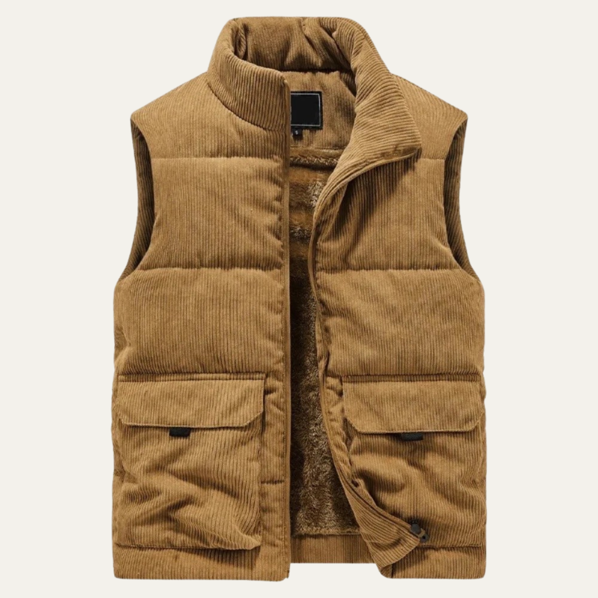 Bram | Men's Corduroy Puffer Vest Tan Sherpa Lined