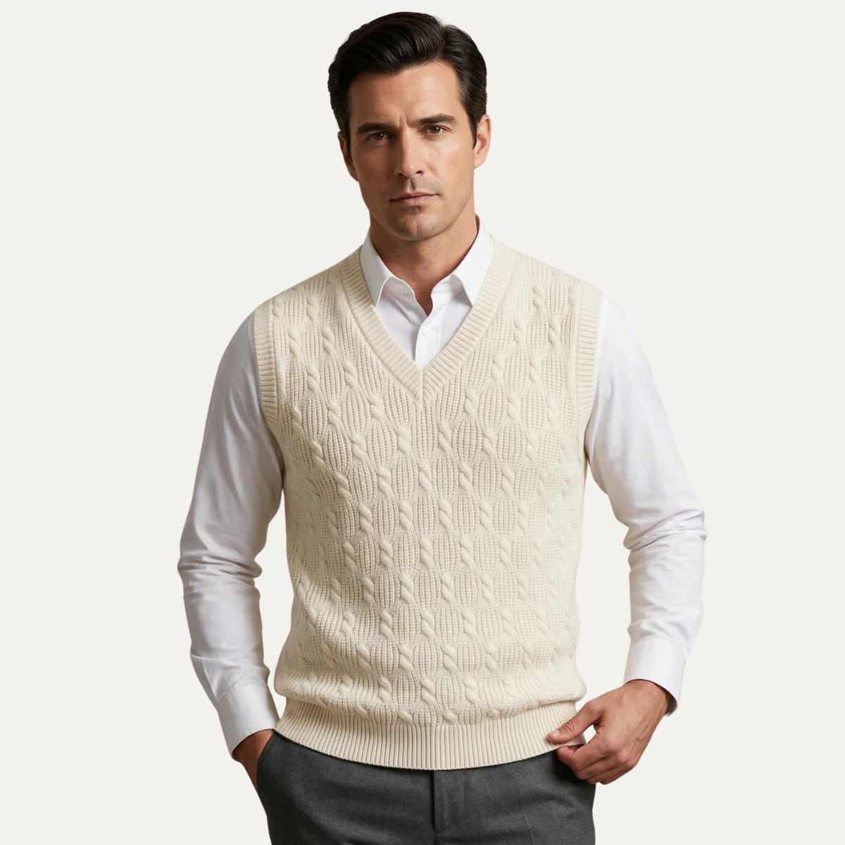 Blake | Men's Cable Knit Sweater Vest Gray V Neck