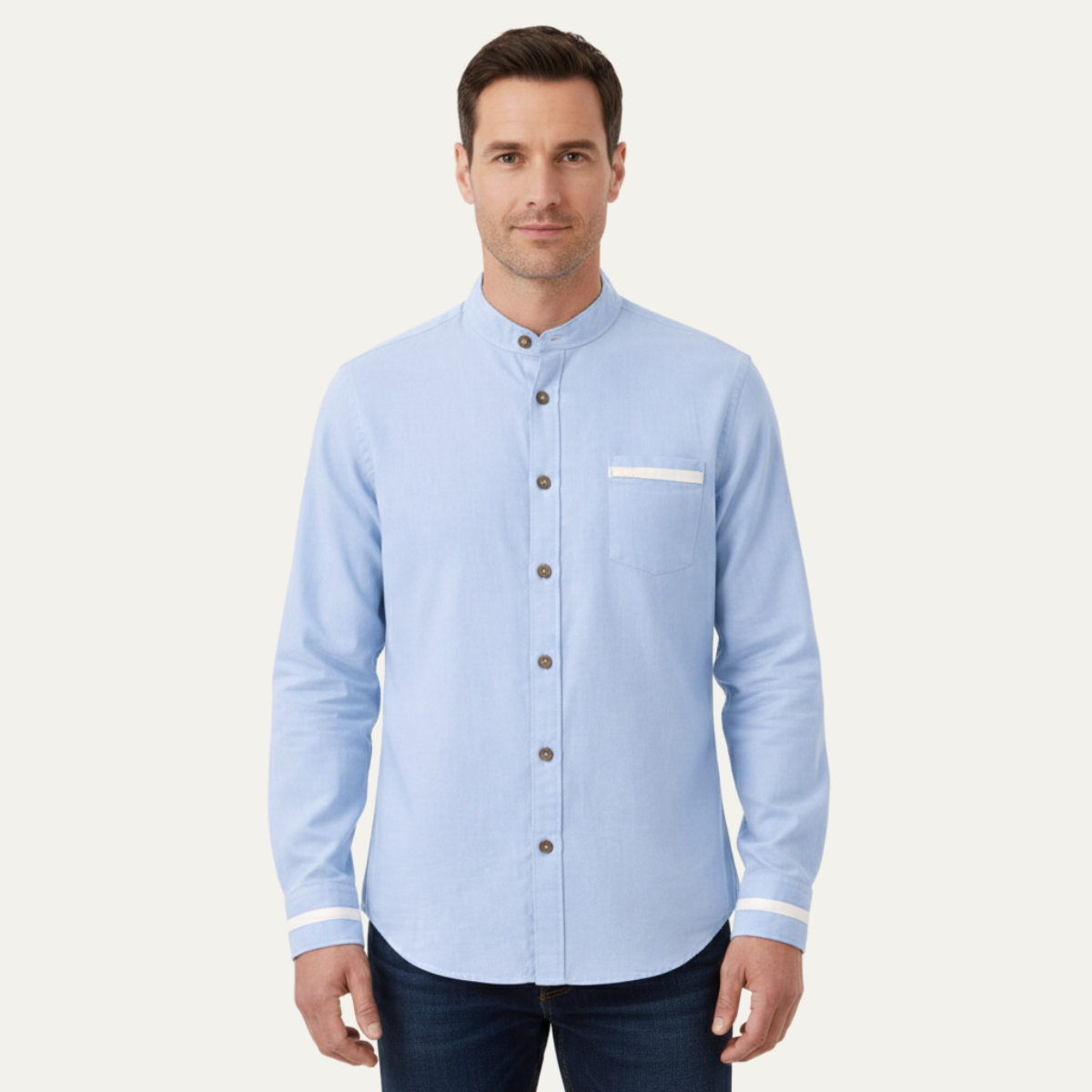 Tate | Men's Button Up Shirt Light Blue Mandarin Collar