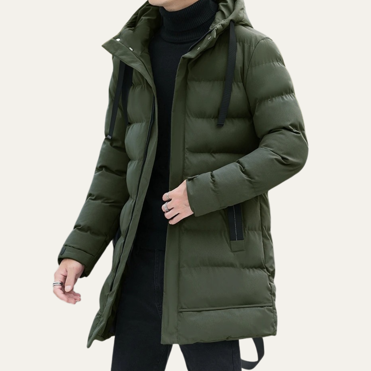 Zeke | Men's Puffer Coat Black Longline Hooded