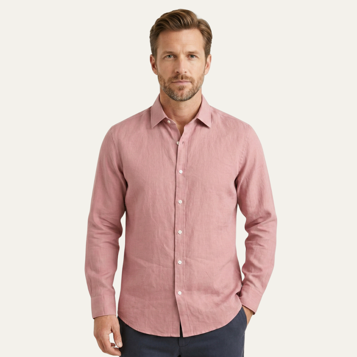 Kai | Men's Linen Button Up Shirt Light Blue Long Sleeve
