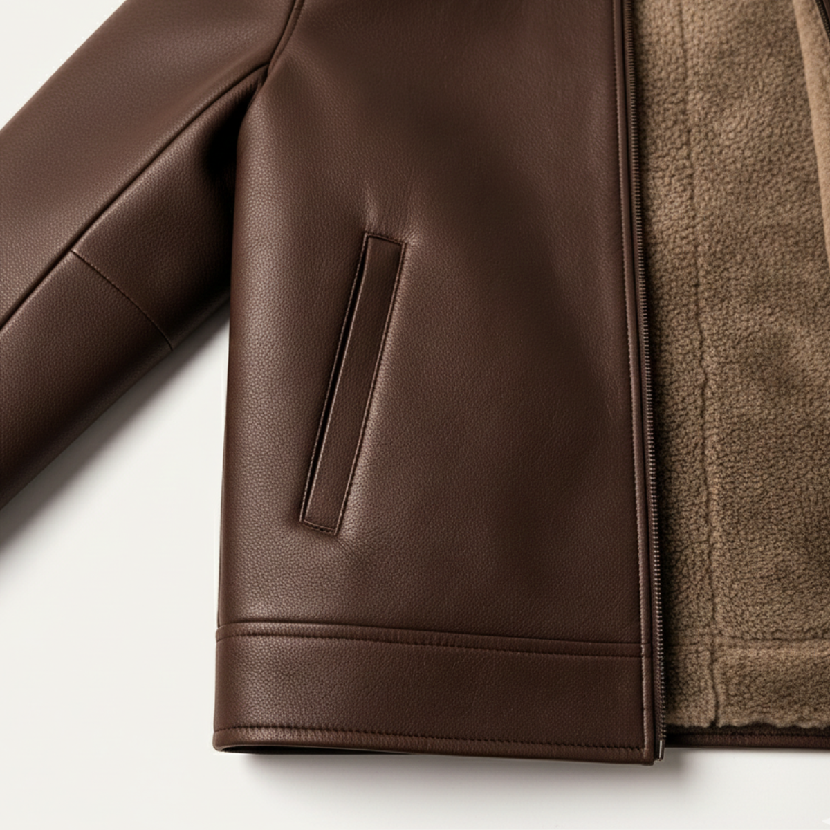 Blake | Men's Sherpa Lined Leather Jacket Brown