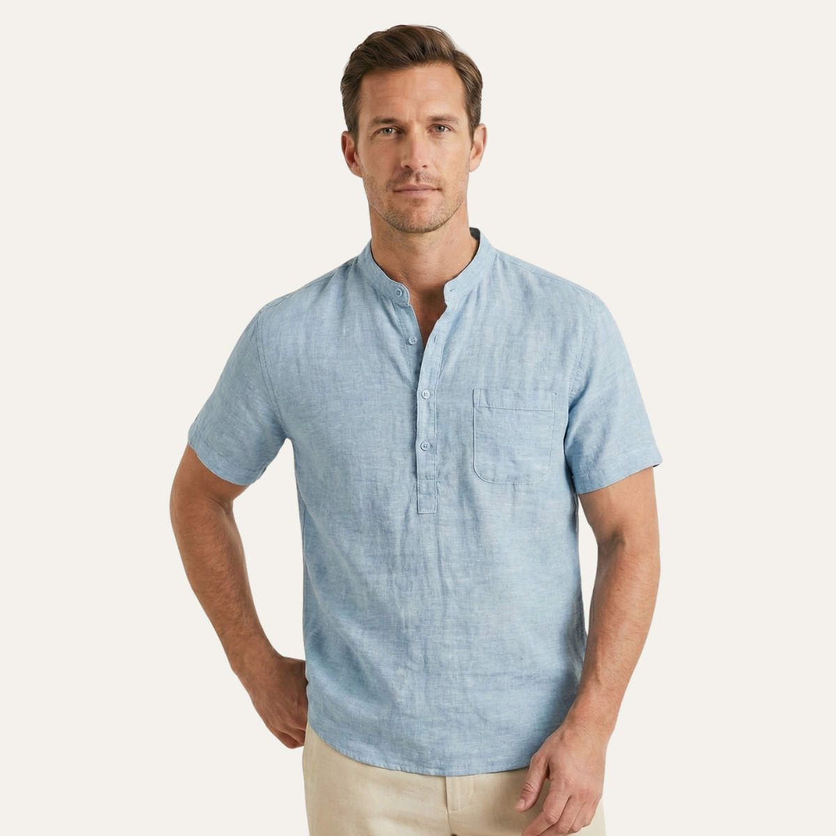 Axel | Men's Lightweight Linen Henley Shirt Navy Short Sleeve