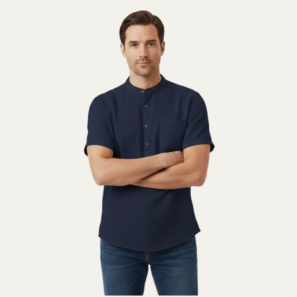 Beau | Men's Linen Henley Shirt White Short Sleeve