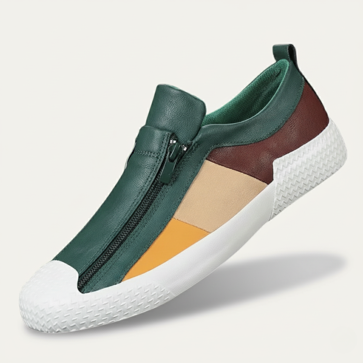 Ash | Men's Colorblock Zip Sneaker Green White Leather