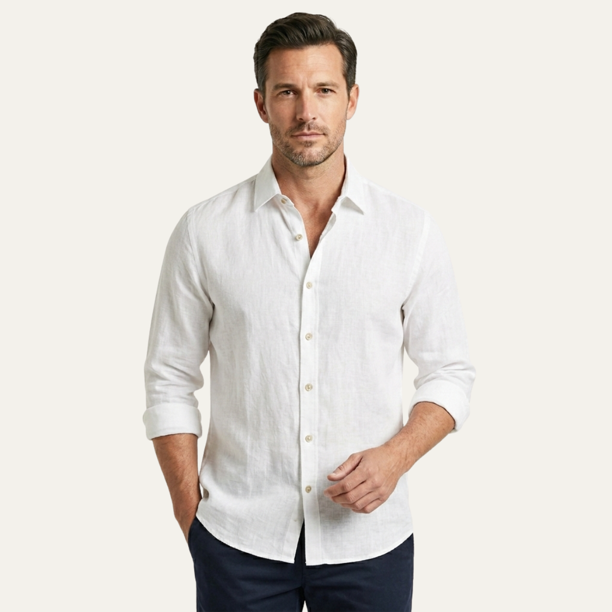 Sage | Men's Linen Button Up Shirt Black Long Sleeve