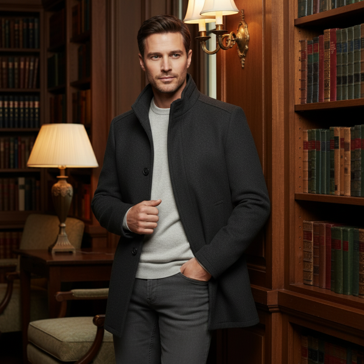 Bram | Men's Wool Blend Overcoat Brown Button Up