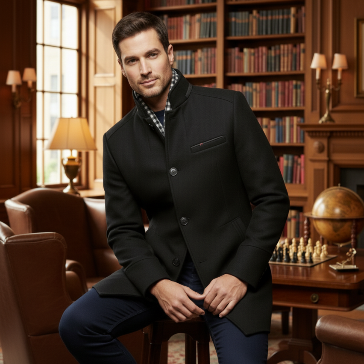 Ash | Men's Smart Casual Wool Overcoat Navy Camel Lined