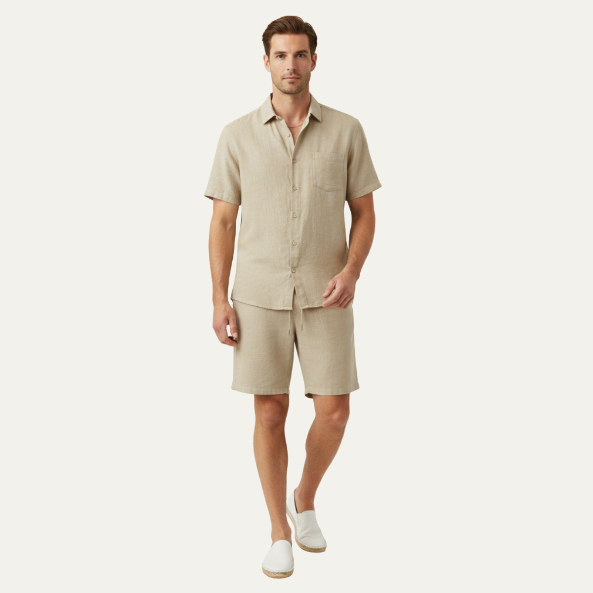 Eli | Men's Linen Shirt Shorts Set Sage Green