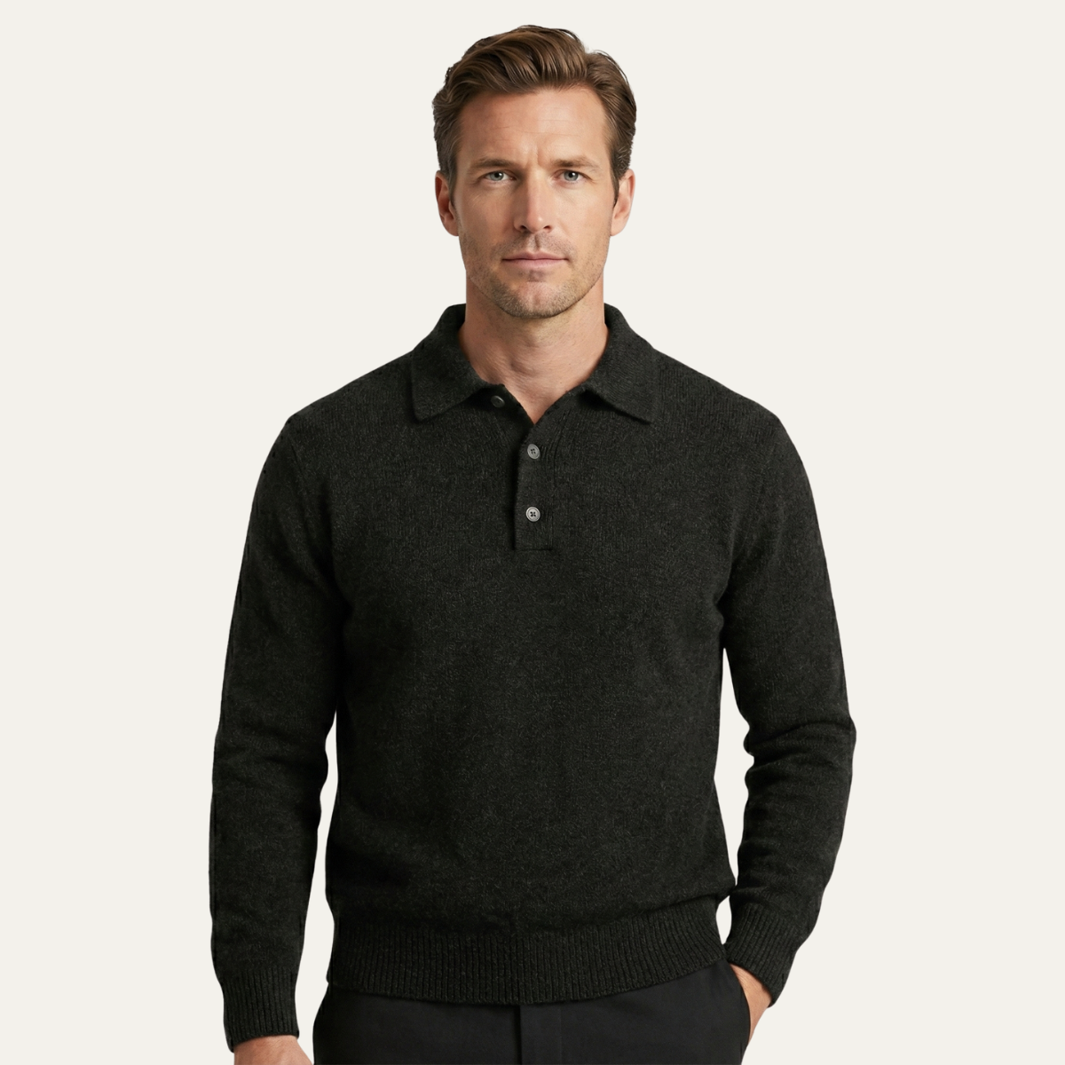 Bram | Men's Wool Sweater Brown Polo Collar
