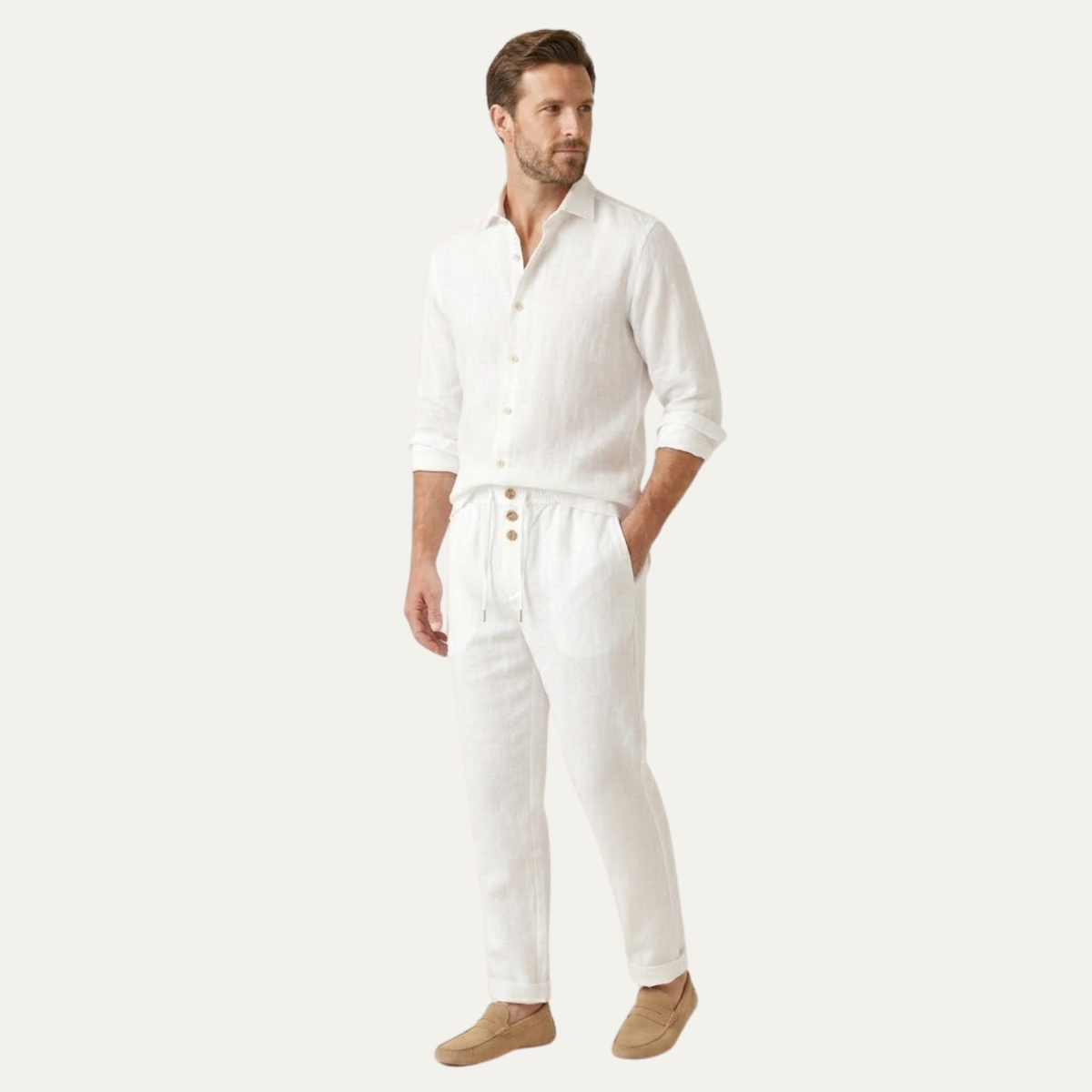 Axel | Men's Linen Pants Cream Relaxed Fit