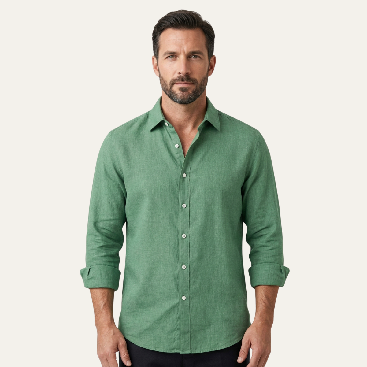 Ashby | Men's Linen Shirt Green Long Sleeve Button Up