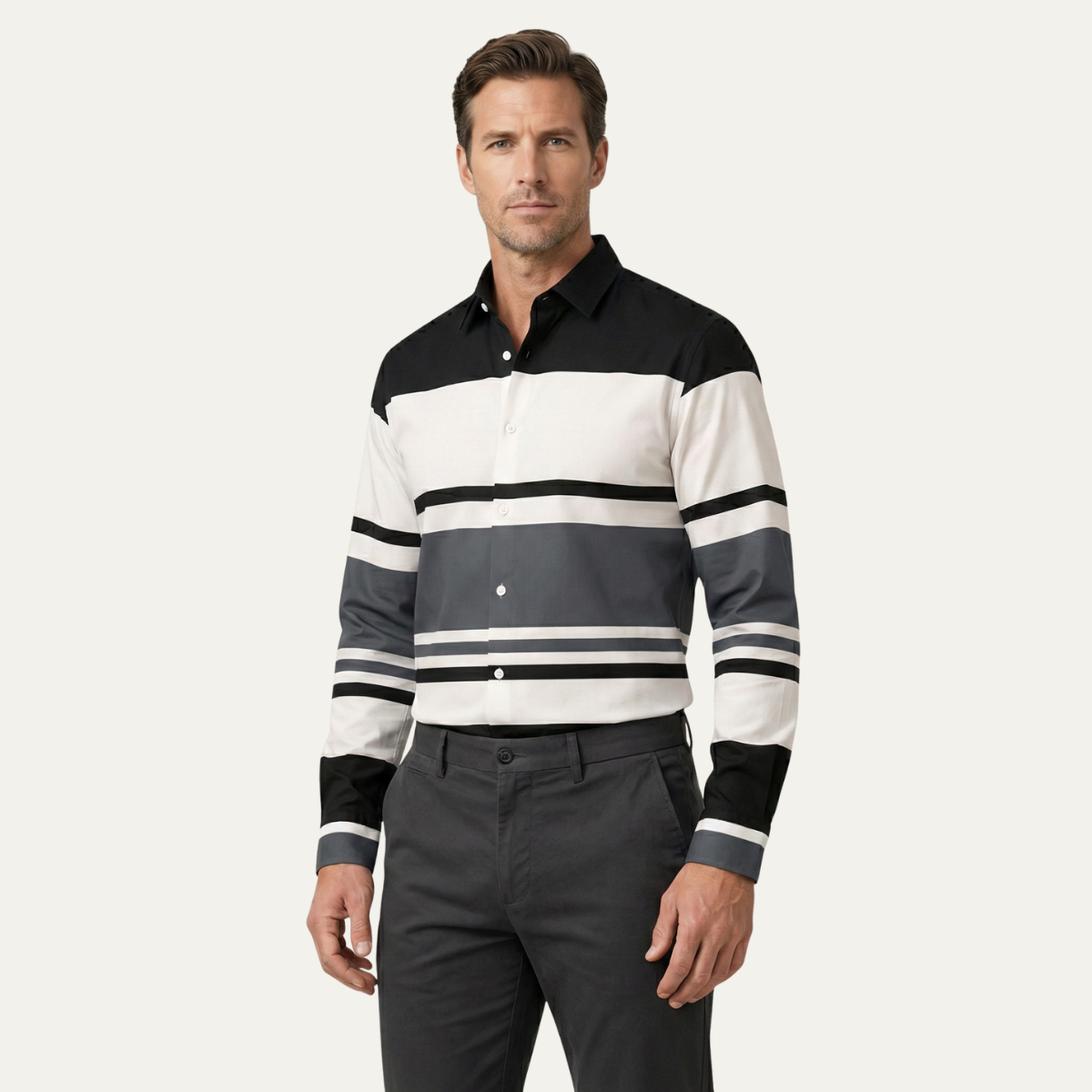 Axel | Men's Striped Button Up Shirt Orange Multi