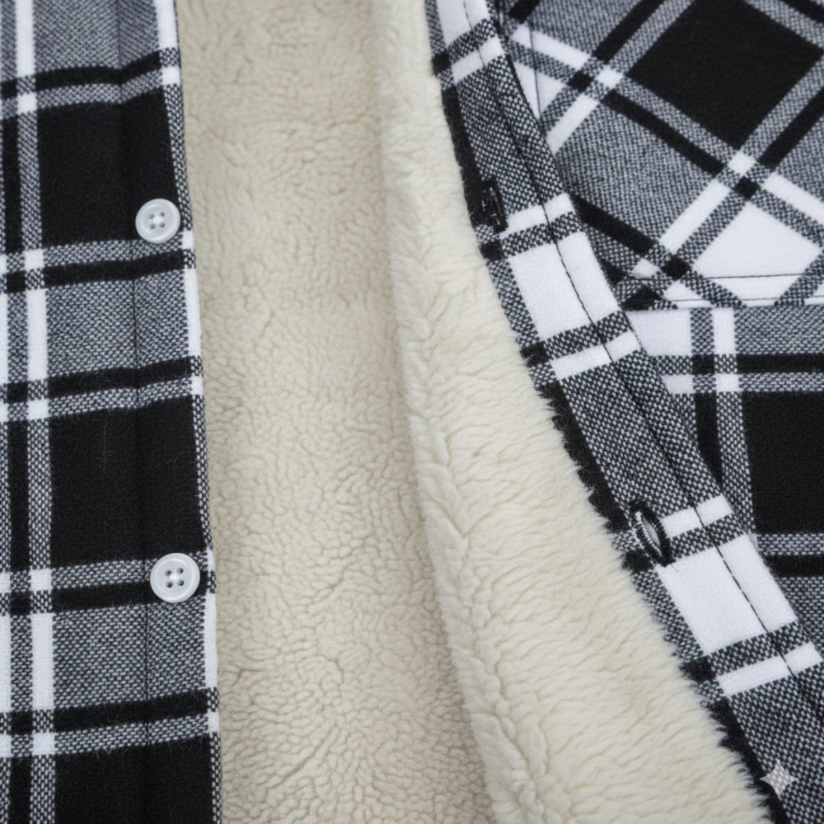 Bram | Men's Flannel Shirt Black White Plaid Long Sleeve Button Up