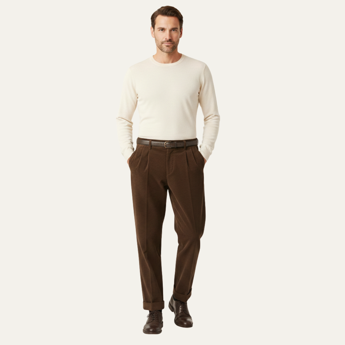 Nash | Men's Smart Casual Pleated Dress Pants Cream