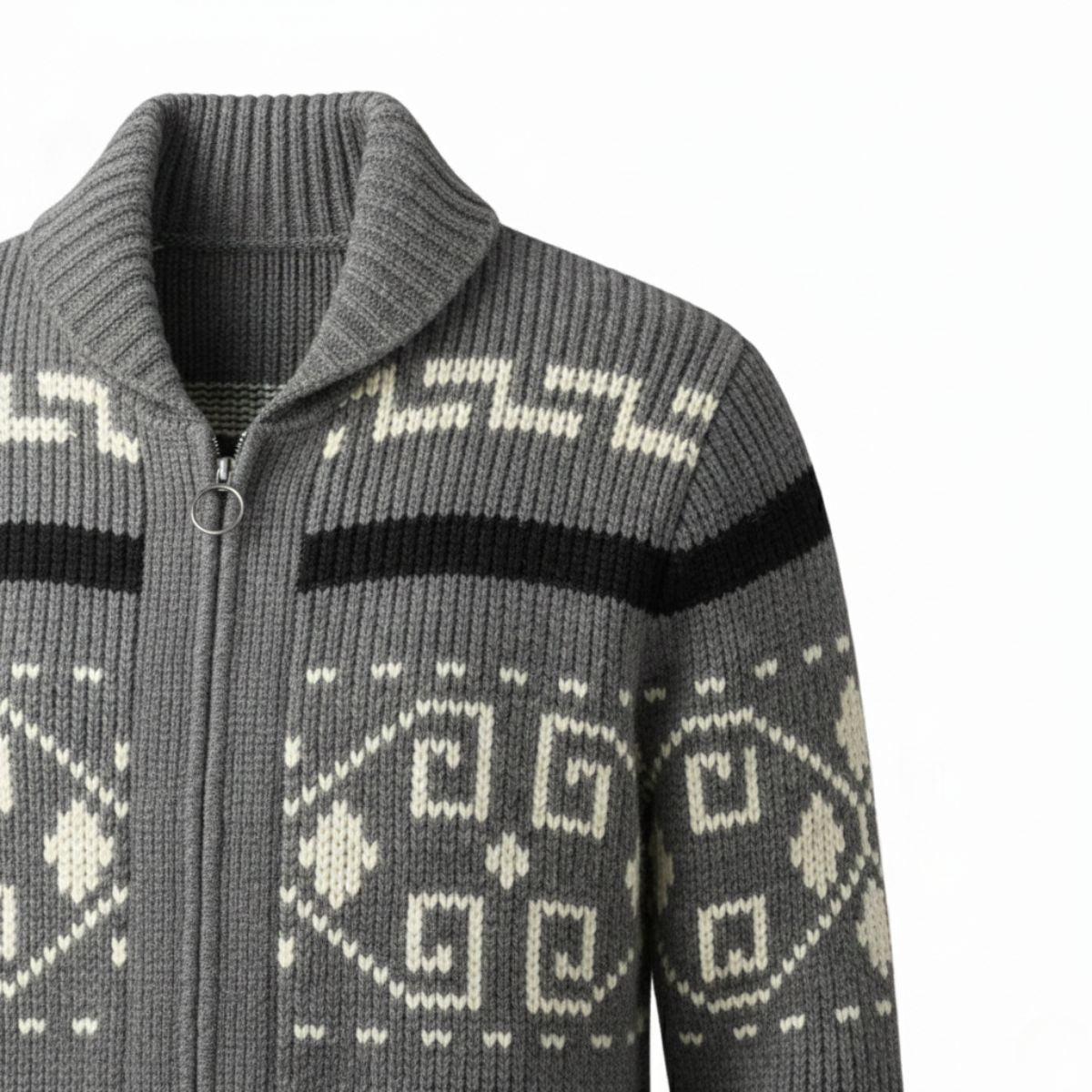 Bram | Men's Vintage Shawl Collar Cardigan Cream Geometric Pattern
