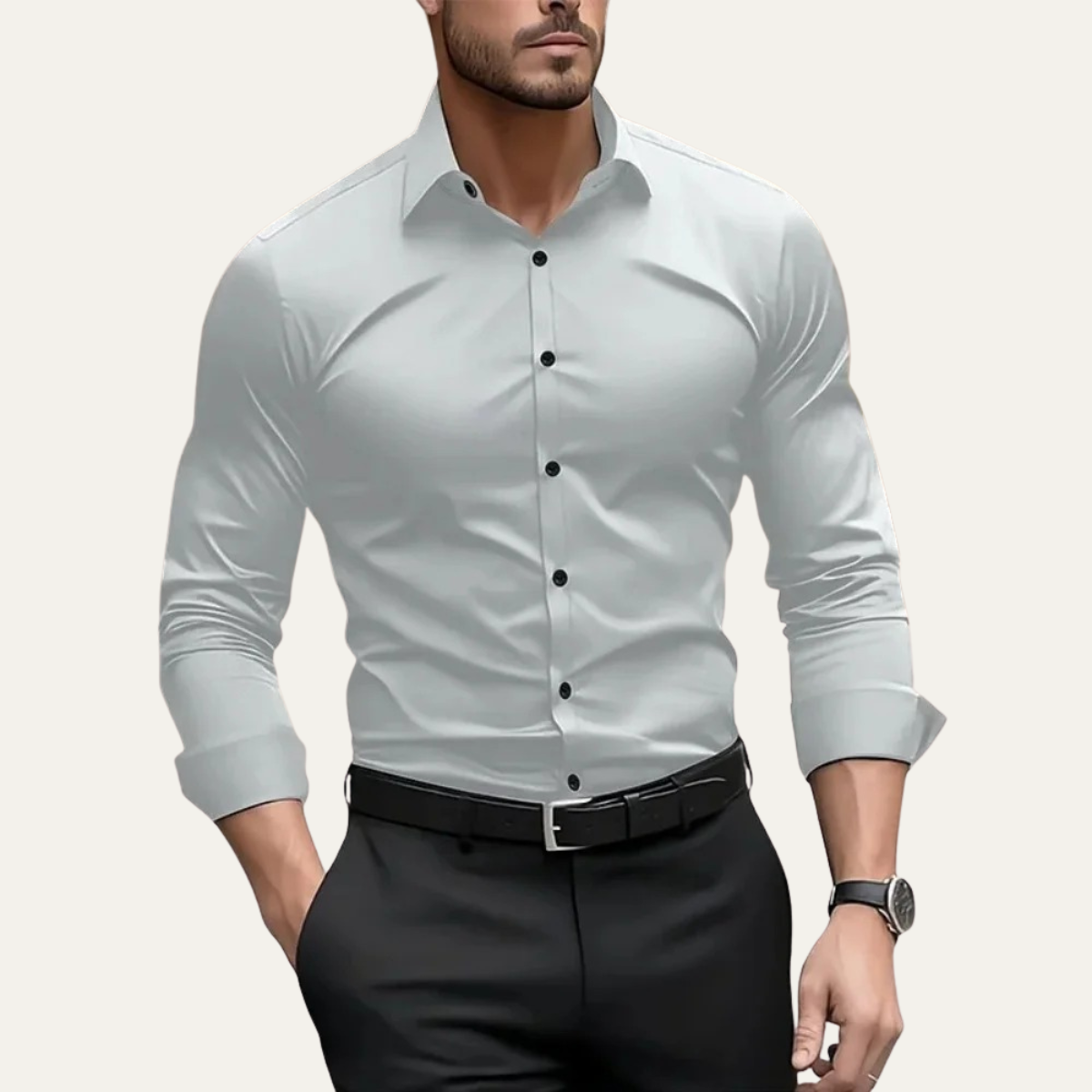 Axel | Men's Fitted Dress Shirt White Long Sleeve