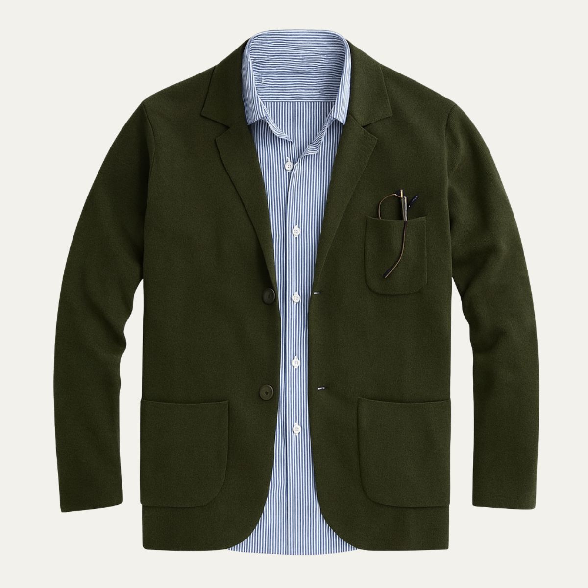 Hugo | Men's Smart Casual Linen Blazer Olive Green Stripe Shirt