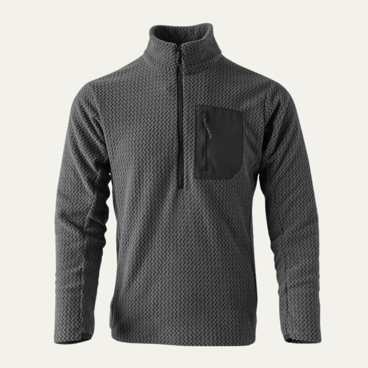 Ezra | Men's Quarter Zip Sweater Cream Knit Chest Pocket