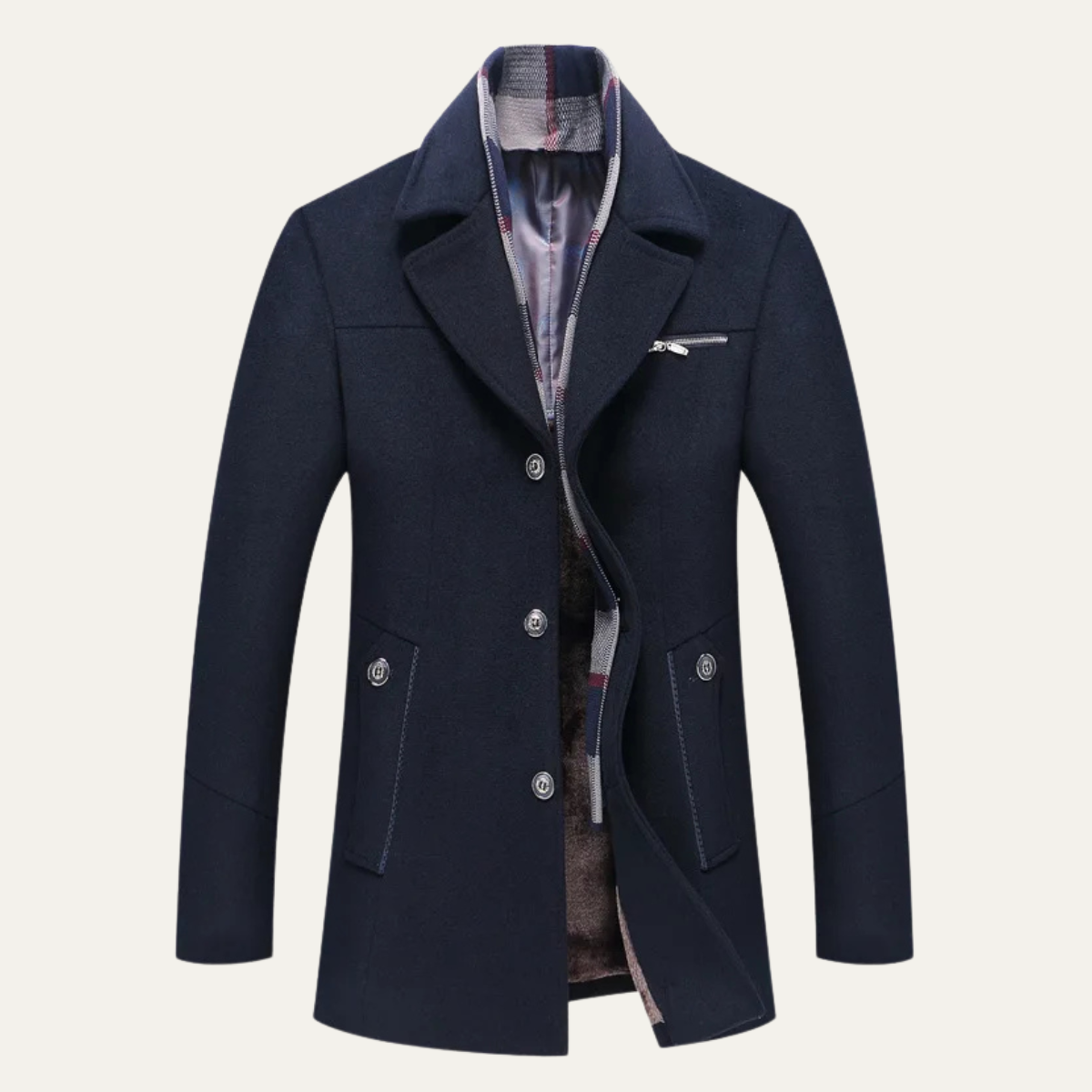 Beau | Men's Smart Casual Wool Blend Overcoat Navy