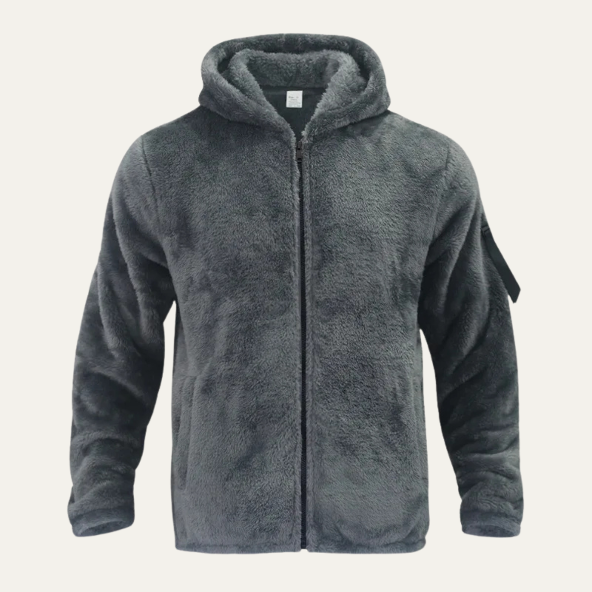 Beau | Men's Sherpa Fleece Jacket Cream Hooded Zip Up