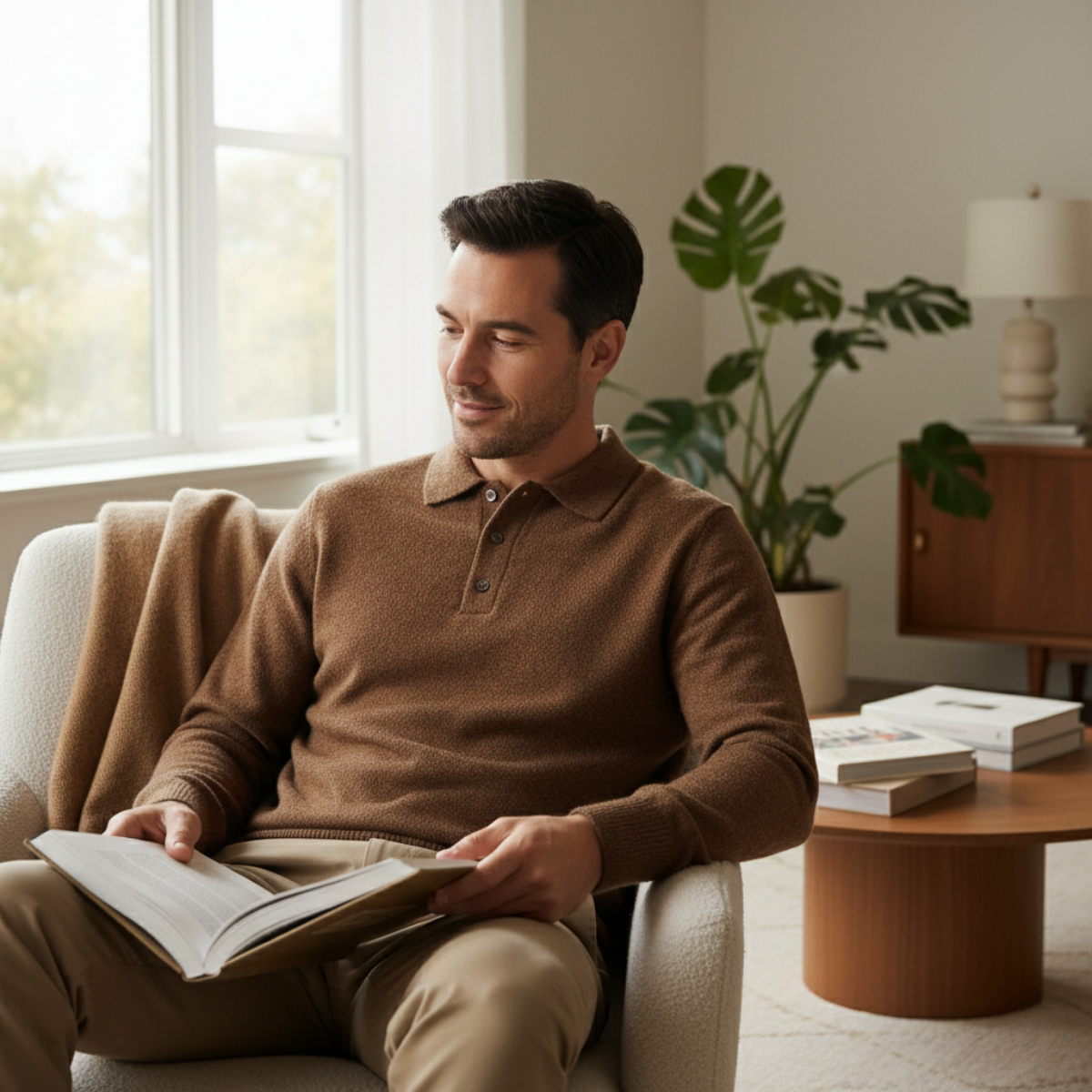 Bram | Men's Wool Sweater Brown Polo Collar