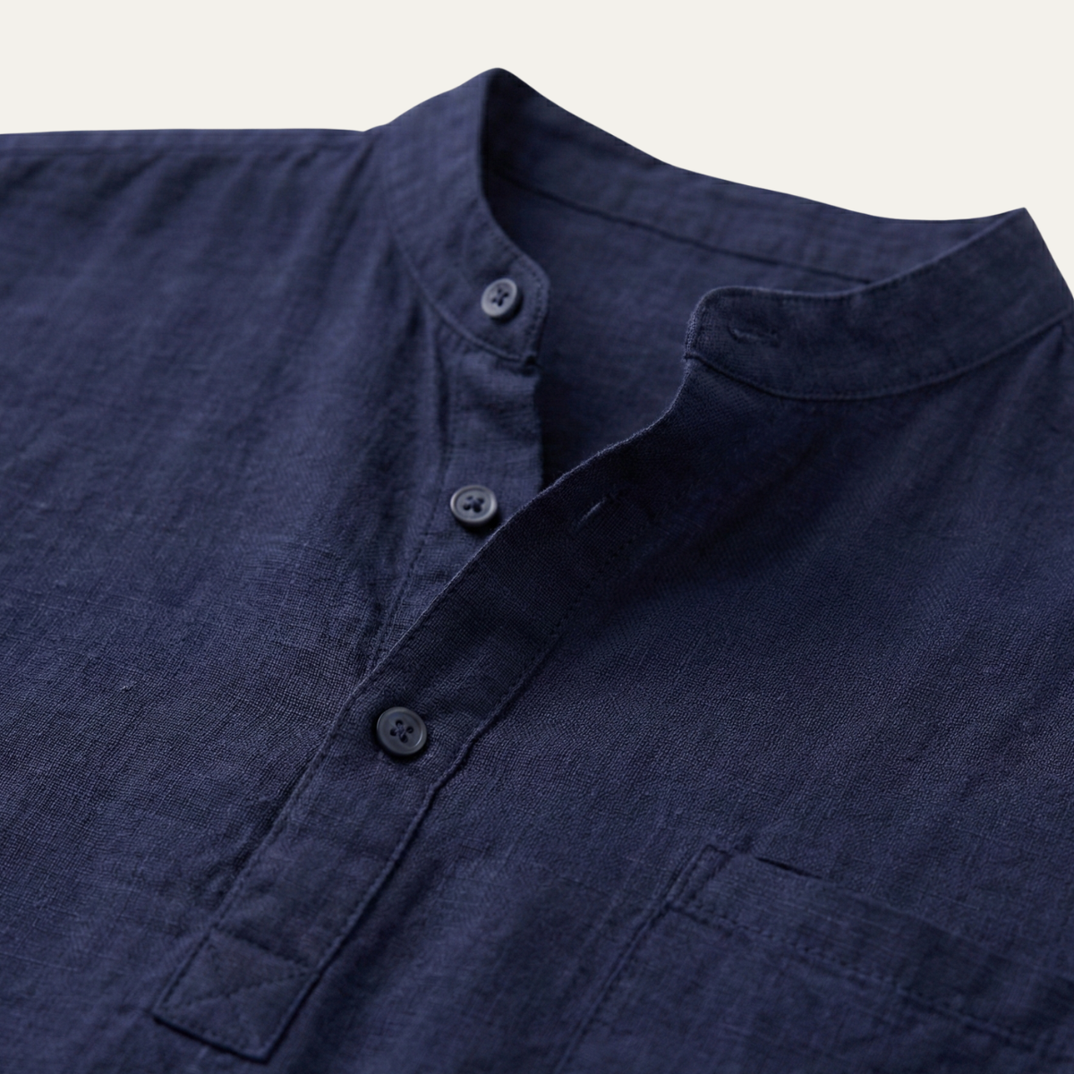 Axel | Men's Lightweight Linen Henley Shirt Navy Short Sleeve
