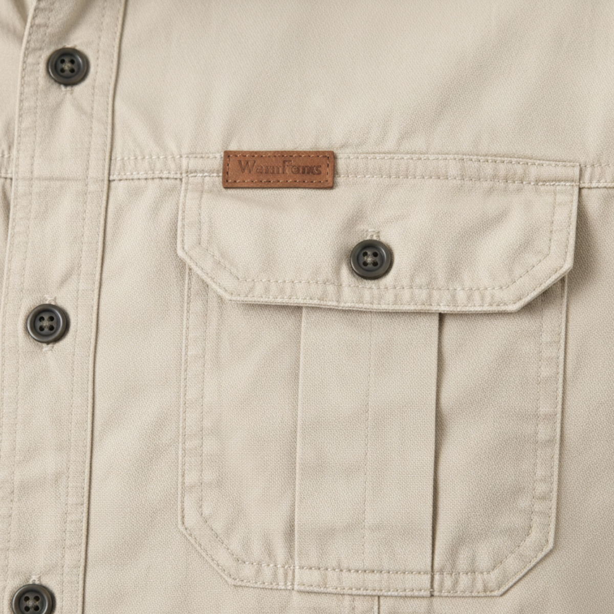 Eli | Men's Casual Denim Shirt Cream Long Sleeve Multi Pocket