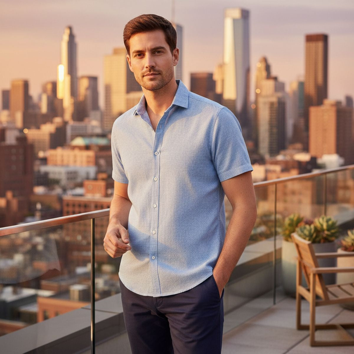 Axel | Men's Linen Shirt Gray Short Sleeve Button Up