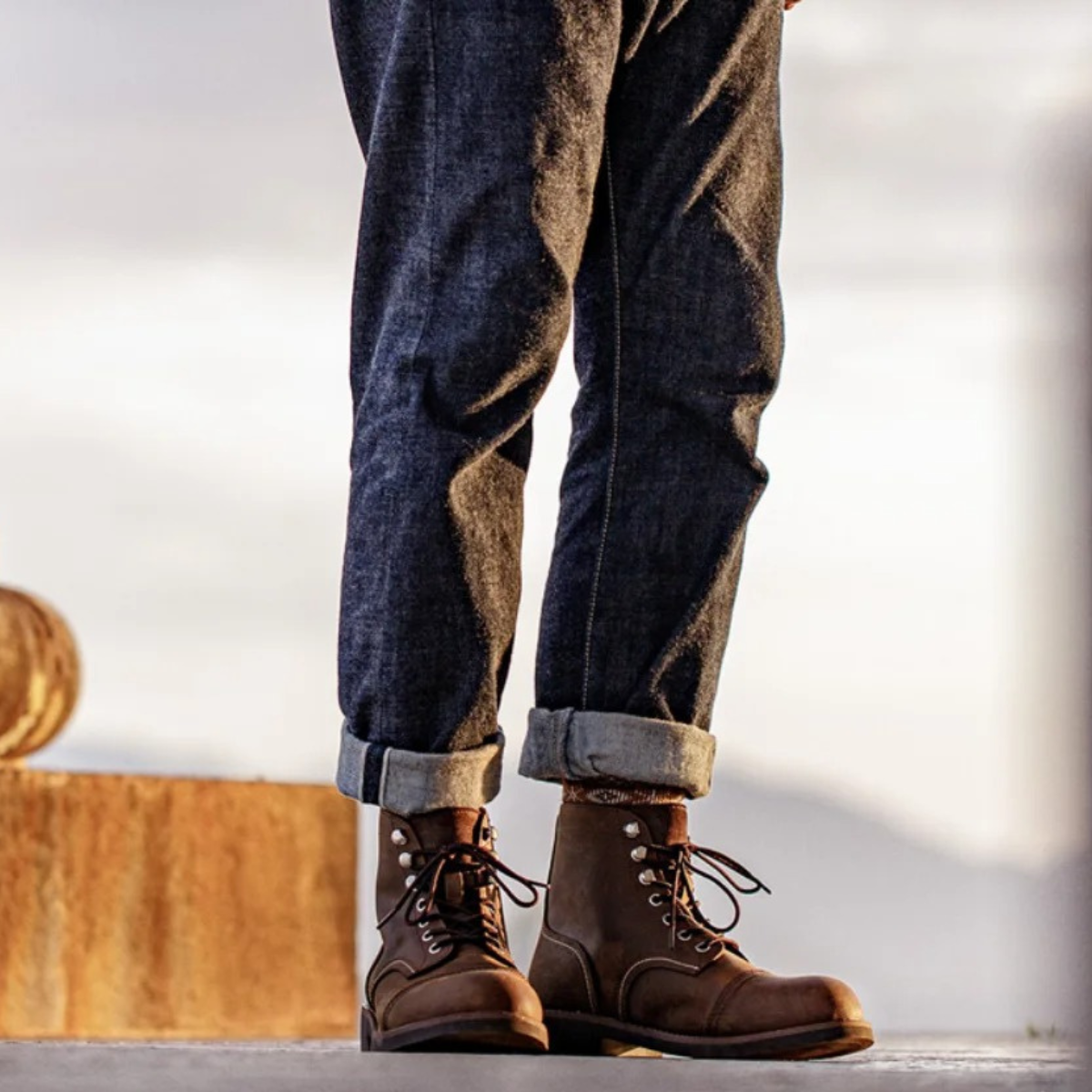 Beau | Men's Lace Up Work Boots Brown Leather