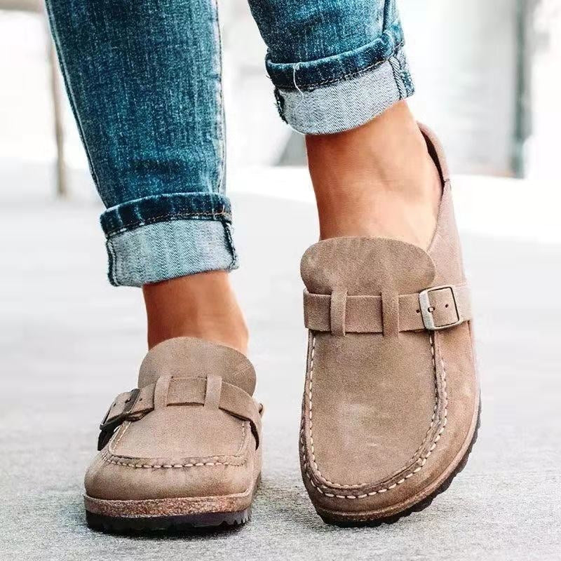 Greta | Women's Suede Loafer Mule Rust Buckle Detail