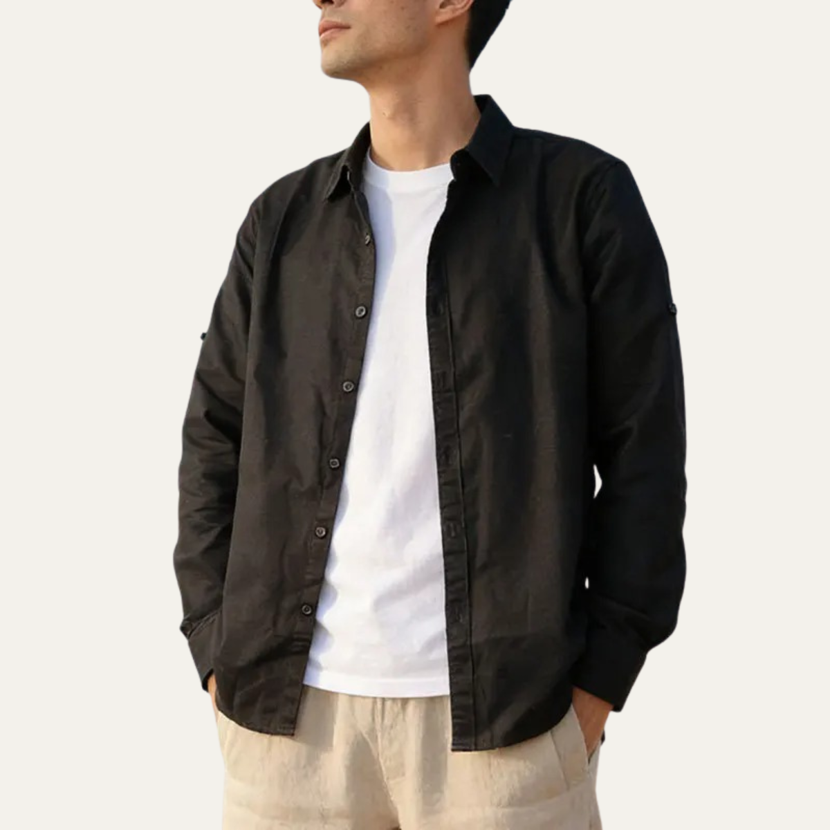 Beau | Men's Casual Linen Cotton Button Up Shirt Black