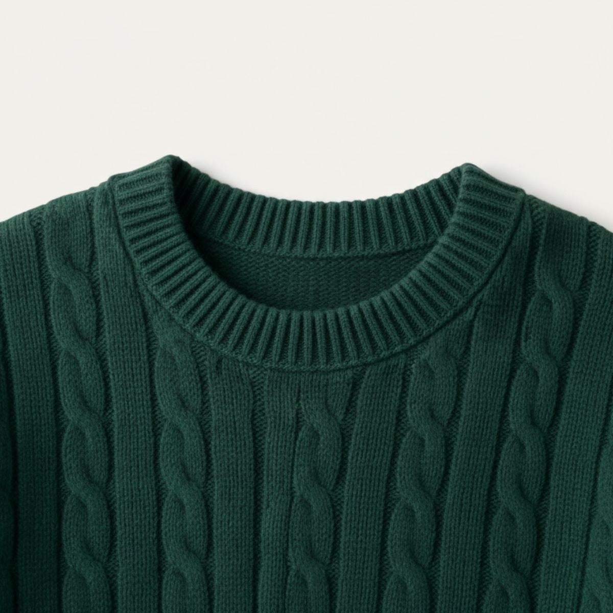Sage | Men's Cable Knit Sweater Forest Green Crew Neck